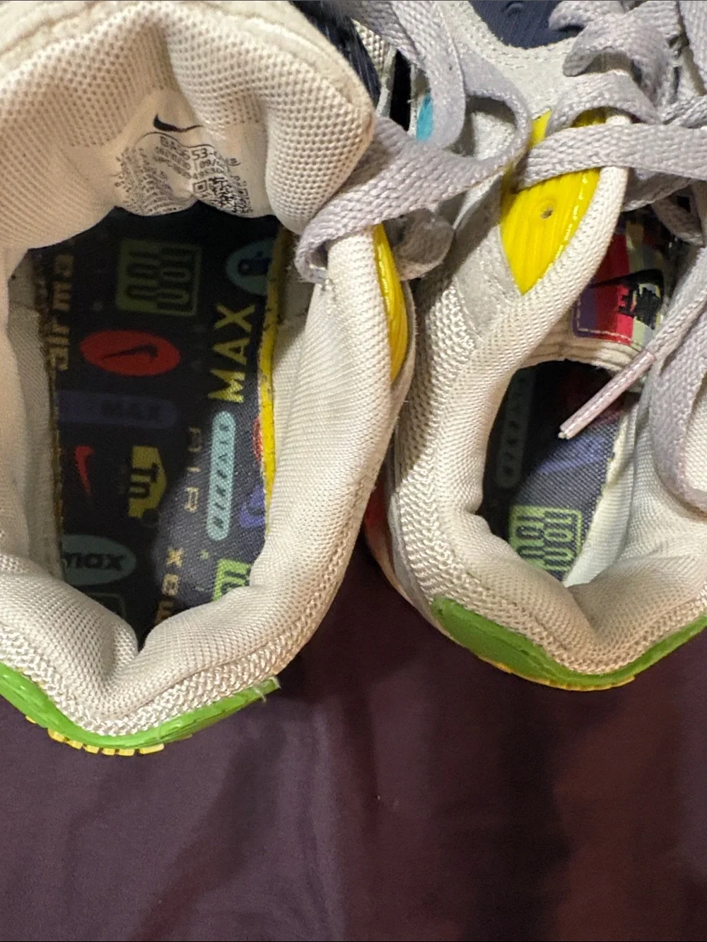 Nike Air Max 90s Kids Gray Sneakers with Teal, Neon Green & Red Accents size 5